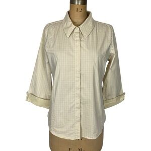 3/$30 Jalouze Beige Grid Print 3/4 Sleeve Button Down Shirt Size M